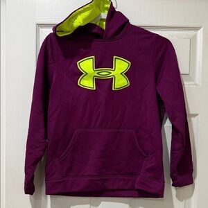 Under Armour Girls Plum Hoodie with Neon Logo